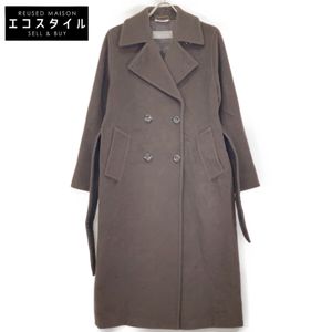 max Mara 1600015 Brown 100% Wool Belted Semi-Double Long Coat, Size 36