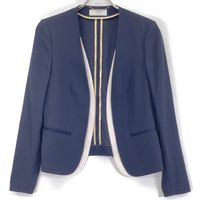 Beige CINDY 24 Year Navy No-Collar Jacket and Cropped Pants Set 4