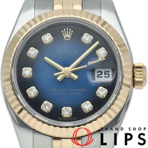 롤렉스 데이트 저스트 26 레이디스 시계 10 P다이아 블루 그라데이션 Datejust 26 179173G(D) K18YG/SS 레이디스 시계 블루 마무리 2005년 미품 【중고】
