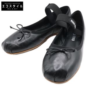 近全新 Miu Miu 5F794D XUU 山羊皮RIBON設計帶logo飾帶芭蕾平底鞋,37碼(二手)
