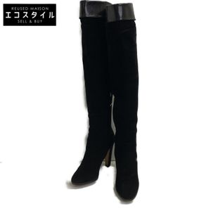 Jimmy Choo 麂皮和光滑皮革過膝長靴,尺寸 37 1/2(二手)