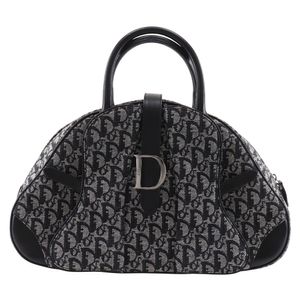 二手 Christian Dior Trotter 双马鞍包，海军蓝帆布，A5 尺寸，双拉链，女士款。