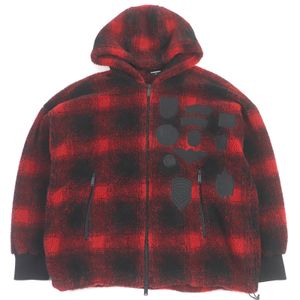 DSQUARED2 21AW S74HG0110 格紋貼布拉鏈連帽衫，水牛格紋抓絨外套，RED/黑，M碼，義大利製造，正品，男款