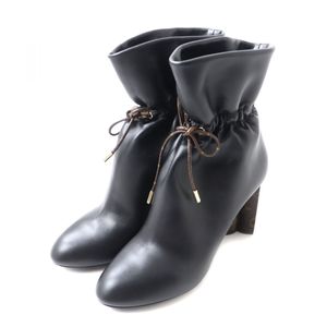 【持續更新】成色極佳 ★LOUIS VUITTON2021 Silhouette Line Monogram 皮革RIBON踝靴/短靴 黑色/棕色 40碼 義大利製造