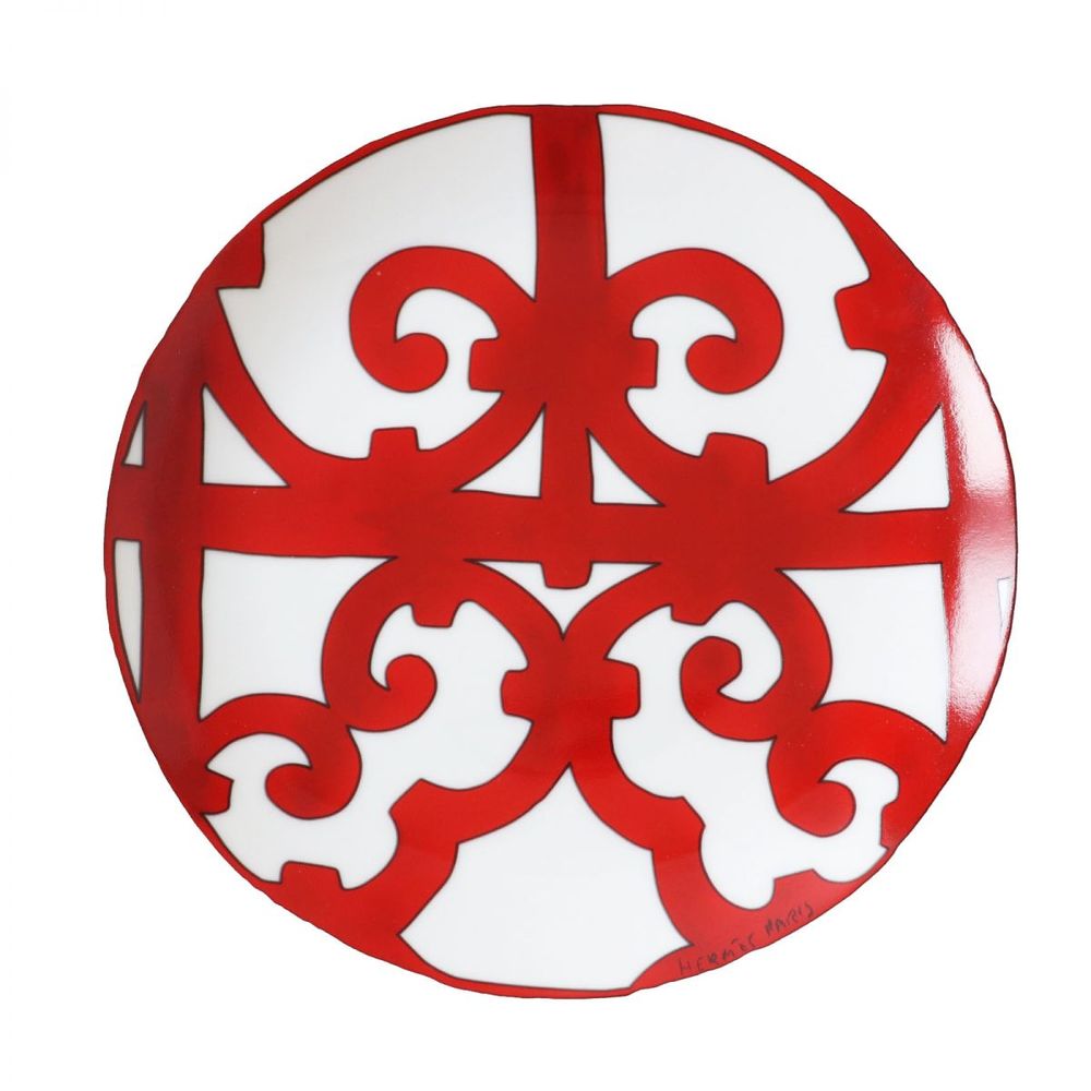 [Constant Review] Unused ◎ Authentic HERMES GUADALQUIVIR Series Bread Plate (17cm) White/Red with Box