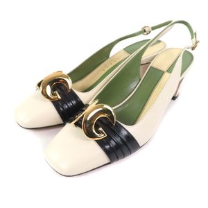 全新未使用 GUCCI 572232 半月形 GG 后跟带方头皮革高跟鞋，象牙色，37 码，附防尘袋，意大利制造