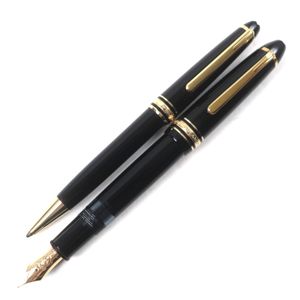 극미품▼ MONTBLANC 몽블랑 마이스터스튁 클래식 146 14K EF 니브 화이트스타 트위스트식 볼펜 만년필 2개 세트 블랙 골드 독일제 남성 필기 확인 완료