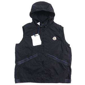 全新未使用MONCLER 20SS F10911A72160 53705 TOUQUES GIUBBOTTO 刺繡Logo雙拉鍊連帽背心，腰部可調節，海軍藍，4碼，正品，男士