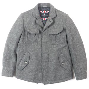 Excellent condition ▼ Aquascutum 100% wool tweed down jacket with logo buttons, concealed placket, zip-up, gray, size M, authentic, men's