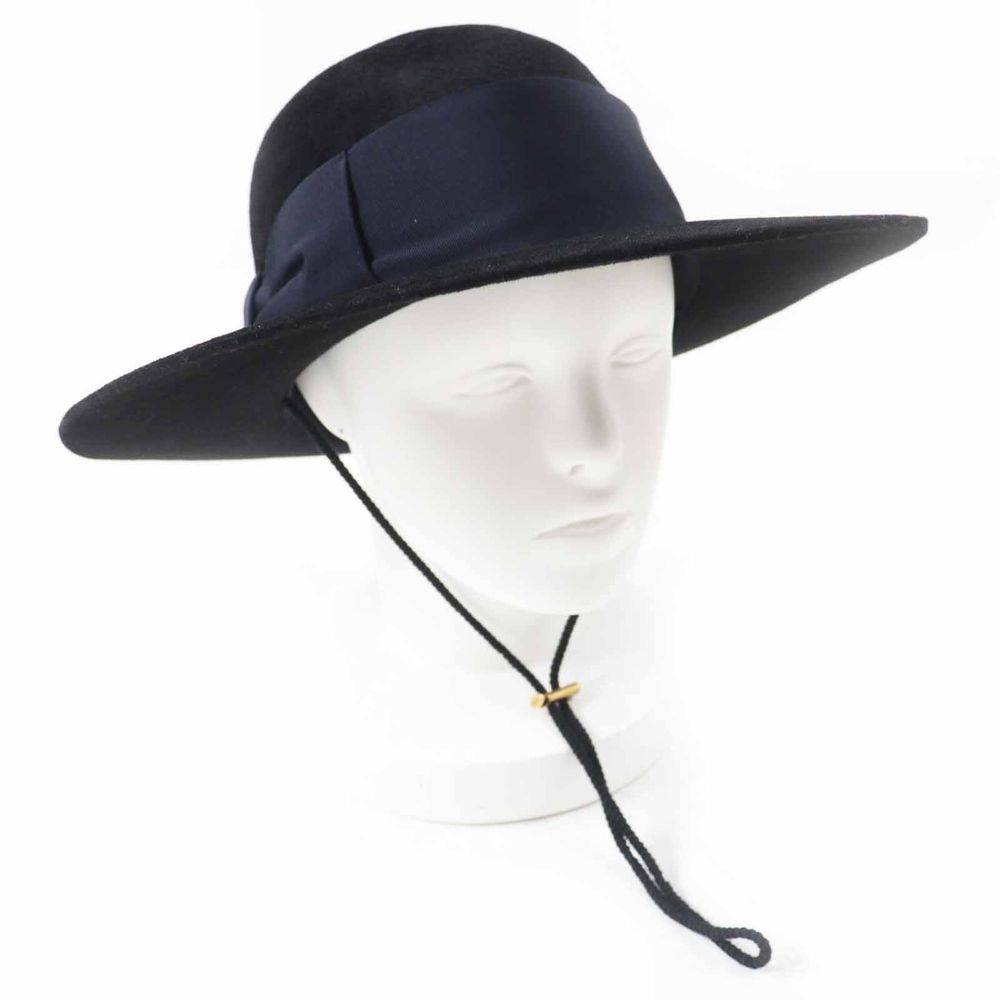 Gucci Women\' Fedora Hat Large Size S Black Felt Gold G Logo Wide Brim Pleated Gucci hat wide-brimmed with - Gem main image 2