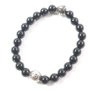 品相極佳：Chrome Hearts CH Plus BEAD 手鍊，縼瑪瑙，SV925，黑色和銀色，8mm，男女皆宜