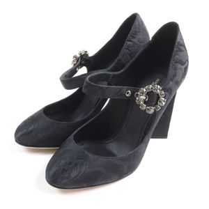 状况极佳的 DOLCE & GABBANA 水晶扣花朵刺绣高跟鞋，黑色，尺码 35.5，带盒子和防尘袋，意大利制造。