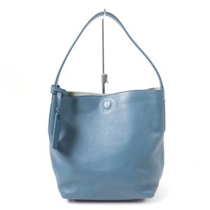 Excellent condition HIROFU 19250B leather handbag/tote bag in blue with charm and dust bag. Made in Japan. Simple design.