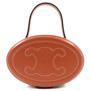 成色極佳的CELINE 198613 橢圓形 Minaudière Cuir Triomphe 光滑小牛皮手提包，ブラウン，附防塵袋，義大利製造