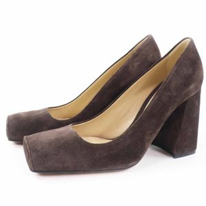 全新Bottega Veneta TOWER麂皮粗跟方头高跟鞋，38码，ブラウン，带鞋盒和防尘袋。意大利制造。