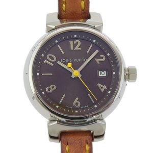 二手LOUIS VUITTONTambour 手表 Q1211，不锈钢和皮革，石英机芯，模拟显示，黑色表盘，女士款。