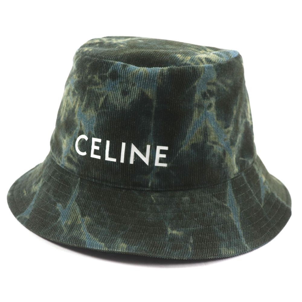 Authentic CELINE 2AU5B214Q Corduroy tie-dye logo hat Bucket hat cotton Green celine bucket hat in trail wash denim - TRAIL WASH | CELINE main image 4