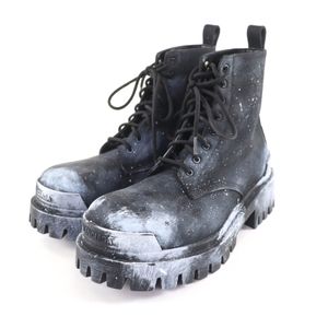 全新未使用BALENCIAGA 670632 彩绘效果条纹Logo短靴 黑色 36码 意大利制造 女款