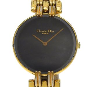 二手 Christian Dior Bagira 手表，46.154，镀金石英机芯，模拟显示，黑色表盘，女士款。