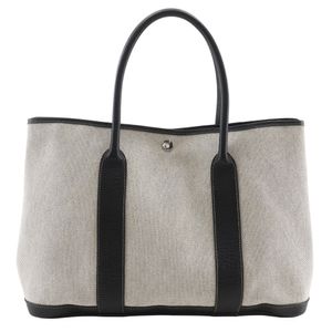 二手爱马仕花园派对 36 PM 手提包，波尔多 Toile H x Buffle，2006 年，灰色，肩包/手提包，A4 尺寸，按扣，女士。