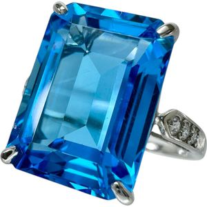13호 블루 토파즈 9.00ct 다이아몬드 0.06ct 링・반지 Pt900 플래티넘 5.5g 레이디스 【중고】