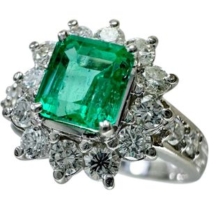 11호 에메랄드 0.74ct 다이아몬드 0.60ct 링・반지 Pt900 플래티넘 5.0g 레이디스 【중고】