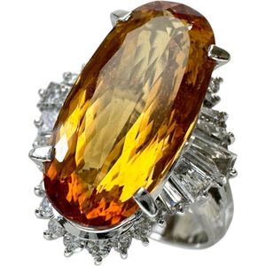 12호 임페리얼 토파즈 6.41ct 다이아몬드 0.98ct 링・반지 Pt900 플래티넘 11.1g 레이디스 【중고】