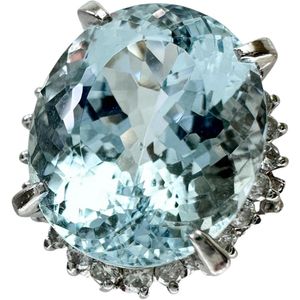 13호 Aquamarine 7.63ct 다이아몬드 0.43ct 링・반지 Pt900 플래티넘 8.7g 레이디스 【중고】