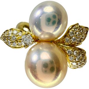 12.5호 담수 진주 9.5mm/10.5mm 다이아몬드 0.50ct 링・반지 K18 골드 10.8g 레이디스 【중고】