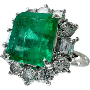 11호 에메랄드 3.21ct 다이아몬드 1.30ct 링・반지 Pt900 플래티넘 7.3g 레이디스 【중고】