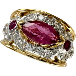 11호 루비 0.92/0.45ct 다이아몬드 0.26ct 링・반지 K18 골드/Pt900 플래티넘 11.5g 레이디스 【중고】