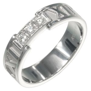 蒂芙尼 Atlas 戒指，14 号，18k 白金镶钻，约 5.5 克，女士款 [二手]