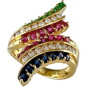 13.5호 루비/사파이어/에메랄드 다이아몬드 합계 0.29ct 링・반지 K18 골드 6.7g 레이디스[중고]