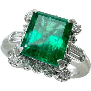10호 에메랄드 1.92ct 다이아몬드 0.32ct 링・반지 Pt900 플래티넘 7.4g 레이디스 【중고】