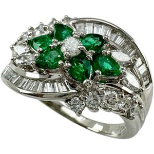 18.5호 에메랄드 0.87ct 다이아몬드 합계 1.81ct 링・반지 Pt900 플래티넘 11.1g 레이디스 【중고】