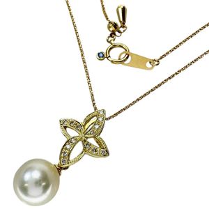 화주 아코야 진주 9.0mm 다이아몬드 총 0.09ct 목걸이 K18 골드 4.9g 45cm 여성 【중고】