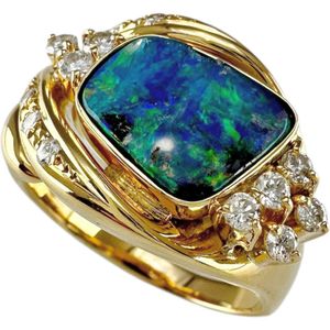 19호 볼더 오팔 2.54ct 다이아몬드 합계 0.37ct 링・반지 K18 골드 10.2g 레이디스 【중고】