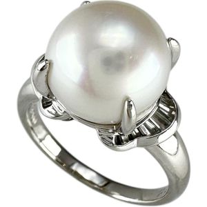 13.5호 흰 나비 진주 11.1mm 다이아몬드 합계 0.22ct 링・반지 Pt900 플래티넘 8.7g 레이디스 【중고】