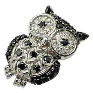 올빼미 모티브 다이아몬드 (블랙 다이아몬드 포함) 총 1.00ct 펜던트 top K18WG 화이트 골드 3.9g 여성 [중고]