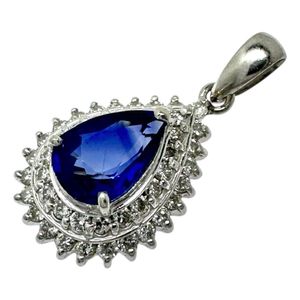 사파이어 1.22ct 다이아몬드 총 0.48ct 펜던트 top Pt900 플래티넘 3.7g 여성 【중고】