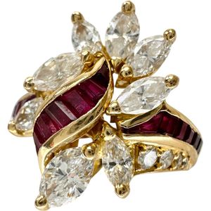 12호 퀸 (THE QUEEN각) 루비 1.48ct 다이아몬드 1.50ct 링・반지 K18 골드 7.6g 레이디스 【중고】