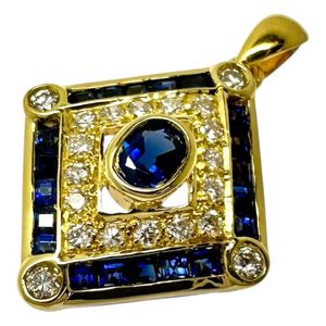 사파이어 합계 0.97ct 다이아몬드 합계 0.24ct 펜던트 top K18 골드 3.0g 레이디스 【중고】