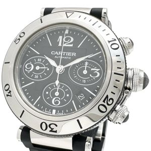 CARTIER/까르띠에 W31088U2 파샤 씨 타이머 XL 손목시계 스테인리스 스틸/고무 자동 감기/오토마 블랙 문자판/블랙 고무 벨트 맨즈[중고]