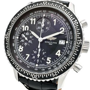 BREITLING/브라이틀링 A13024 아비아스타 손목시계 스테인리스 스틸/가죽 자동 감기/오토마 블랙 문자판/블랙 레더 벨트 맨즈[중고]