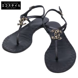 香奈儿 G33382 X01000 羊皮链条 Coco Mark 平底人字拖，38C 码（二手）