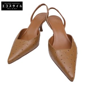 二手 Gia Borghini 鸵鸟皮尖头后系带高跟鞋，37 码（近全新）