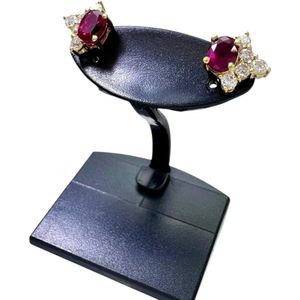 버마산 비가열 비둘기 루비 0.70/0.60ct 다이아몬드 0.19/0.19ct 피어싱 K18 골드 2.1g 레이디스 【중고】