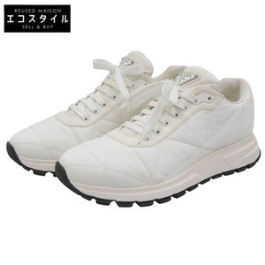 二手 Prada RENYLON 運動鞋,男款,白色和粉紅色,8 碼,2023AW,2EE367。