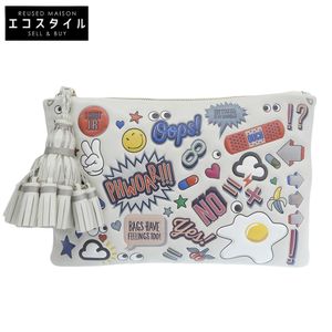 Anya Hindmarch All-Over Sticker Clutch/Second Bag, Women's, White, Pre-owned