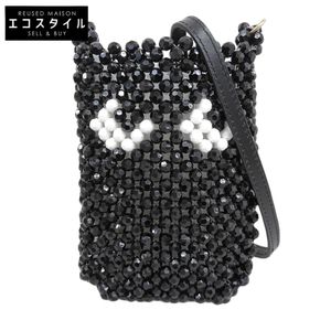 Anya Hindmarch Beaded Eyes Pouch on Strap Shoulder Bag, Excellent Condition, Women's, Black [Pre-owned]